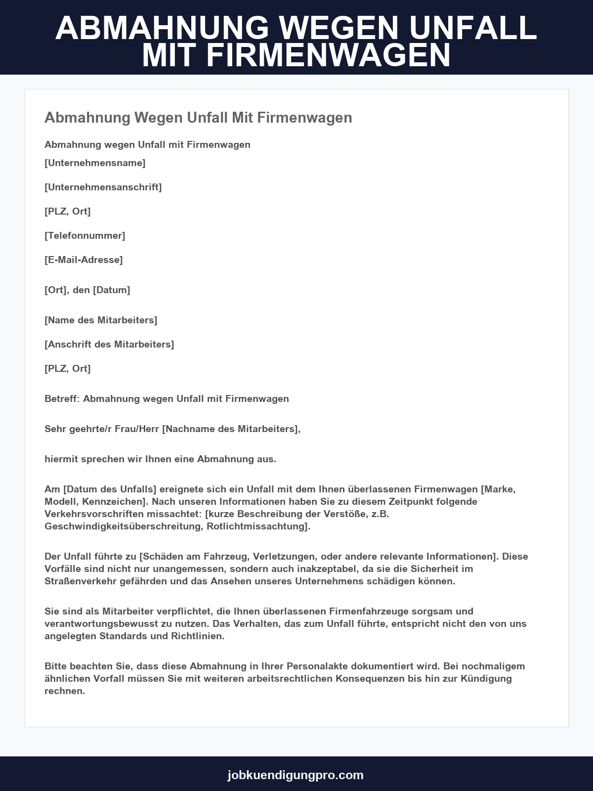 Abmahnung Wegen Unfall Mit Firmenwagen Muster