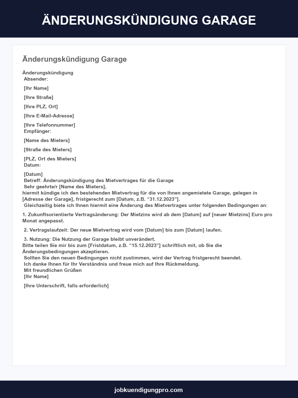 Änderungskündigung Garage Vorlage