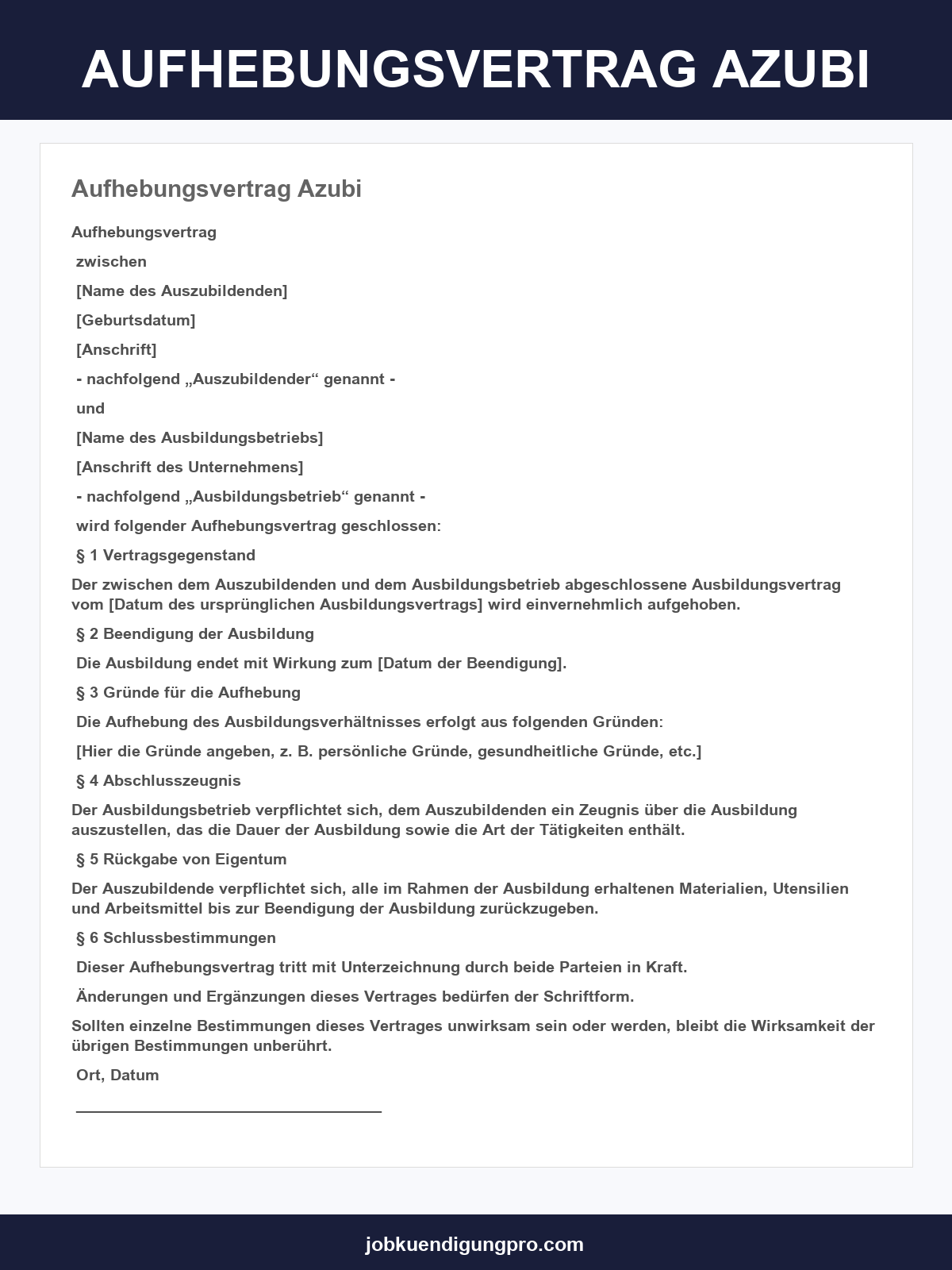 Aufhebungsvertrag Azubi Muster