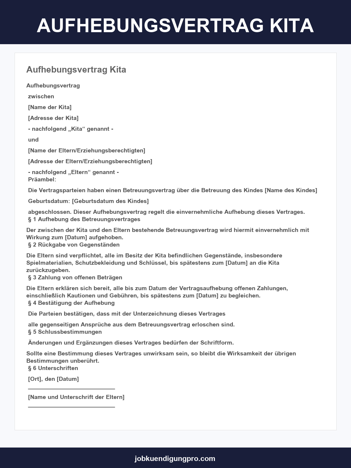 Aufhebungsvertrag Kita Muster