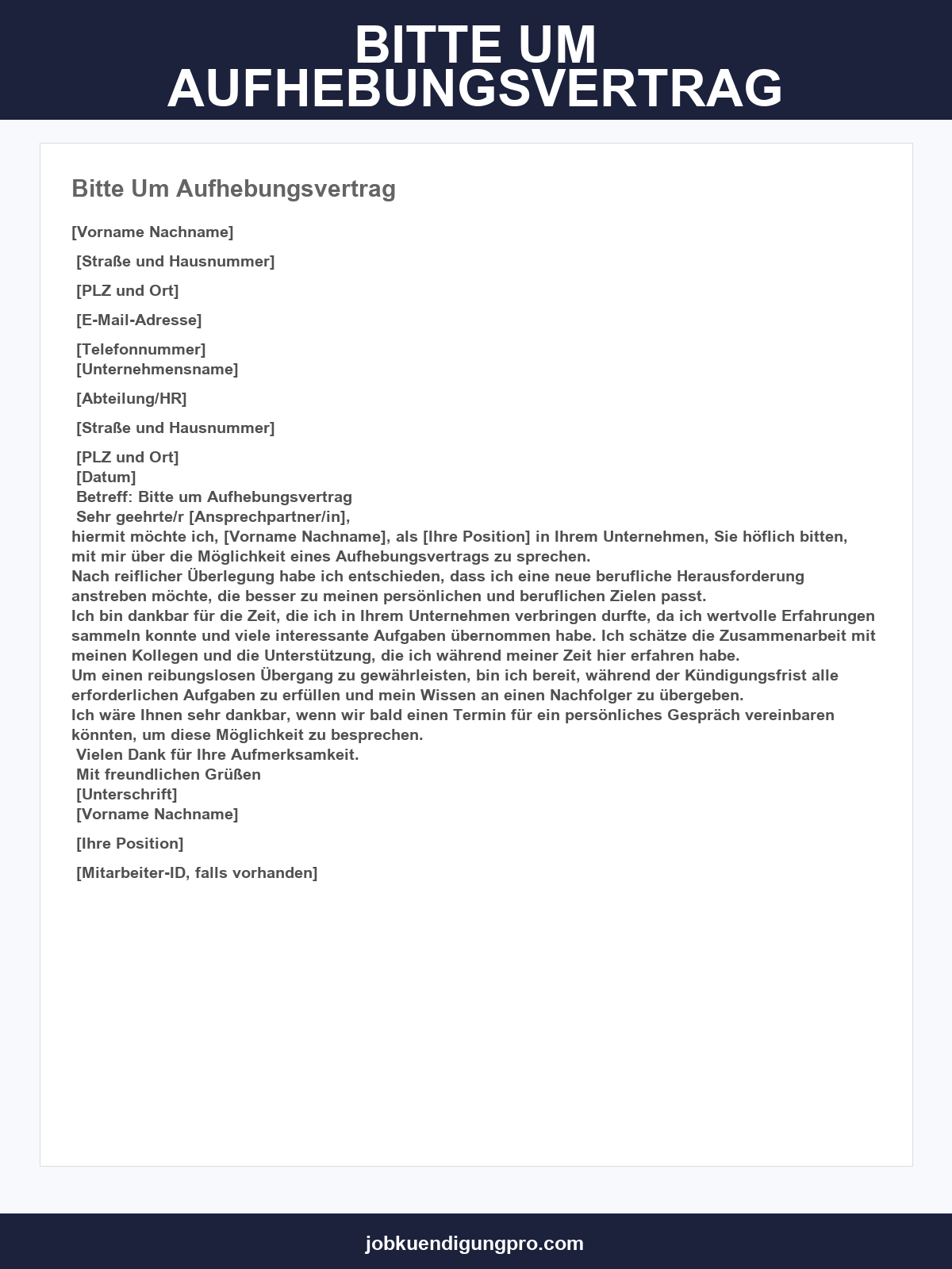 Bitte Um Aufhebungsvertrag Muster
