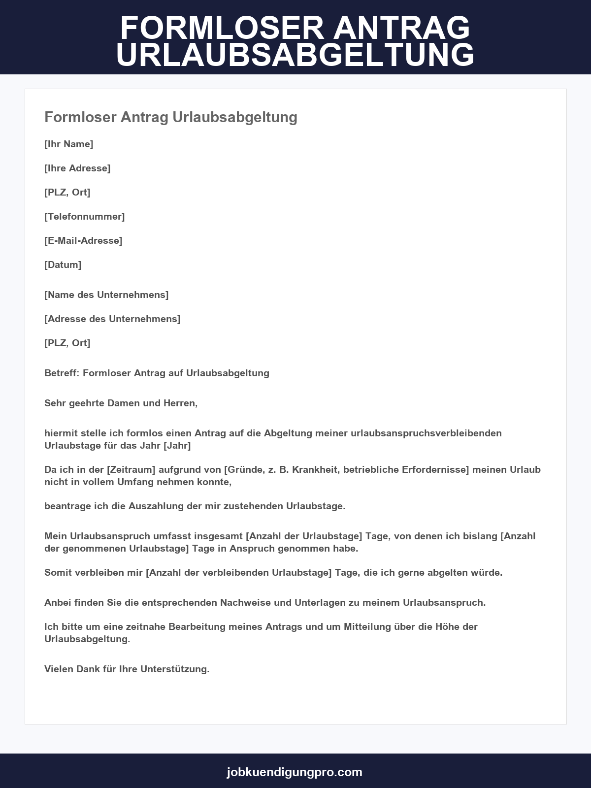 Formloser Antrag Urlaubsabgeltung Muster