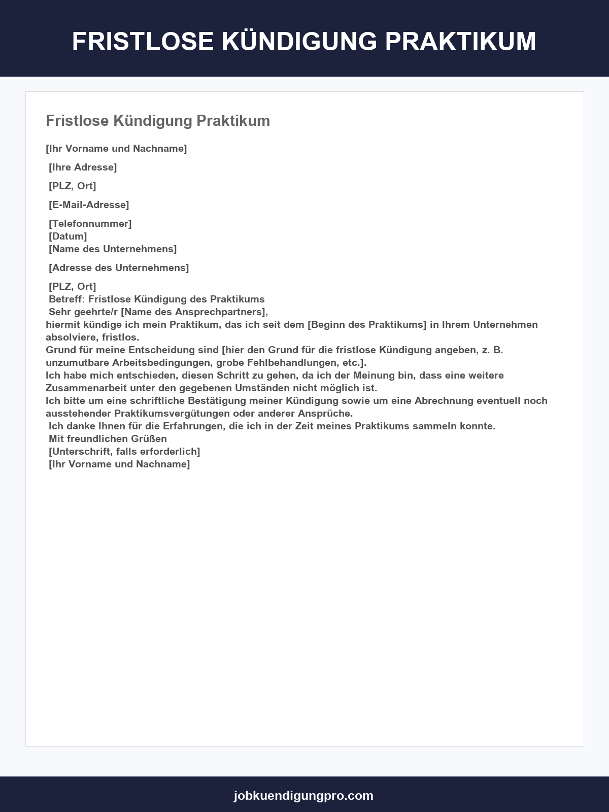 Fristlose Kündigung Praktikum Vorlage