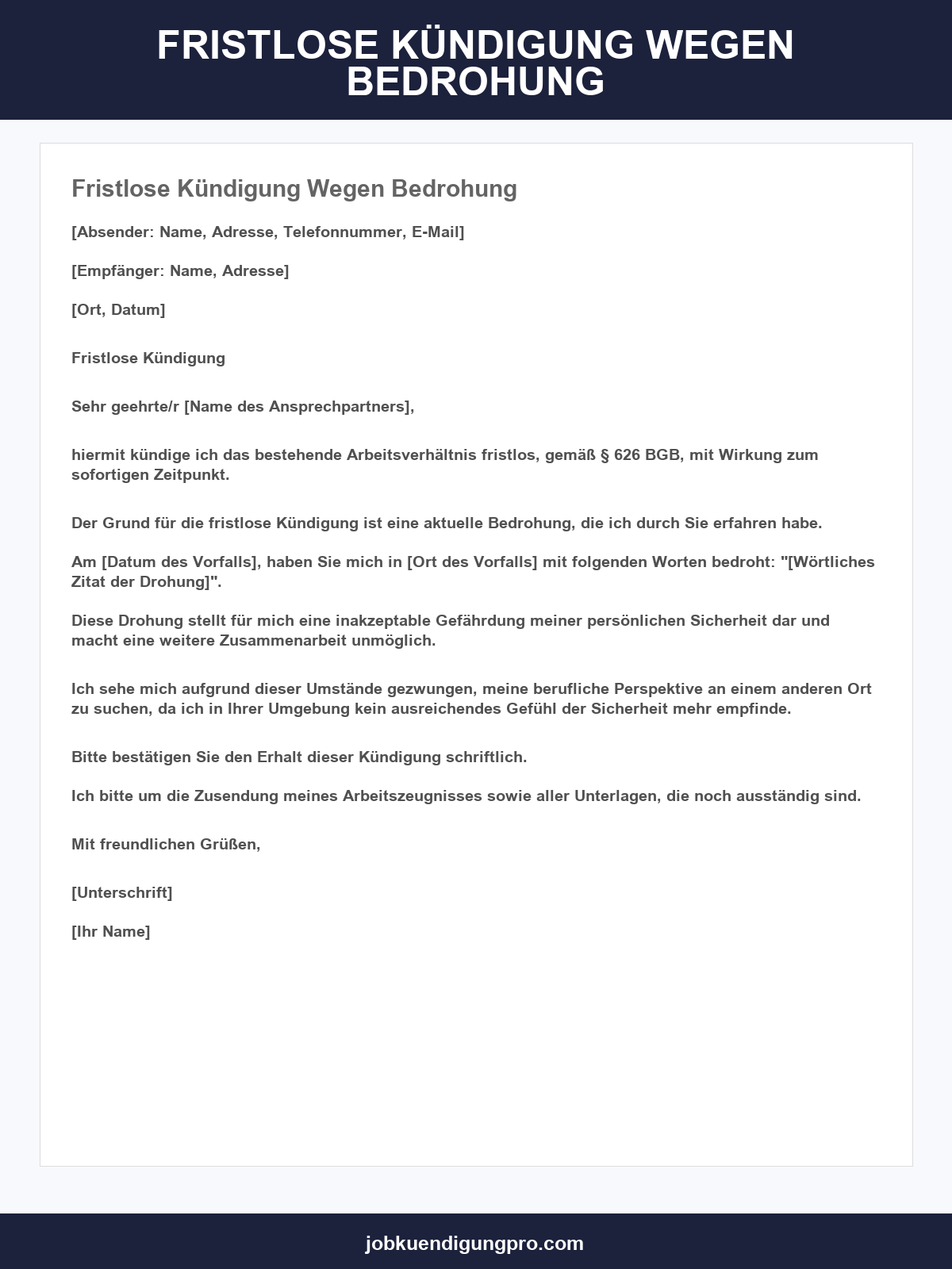 Fristlose Kündigung Wegen Bedrohung Muster