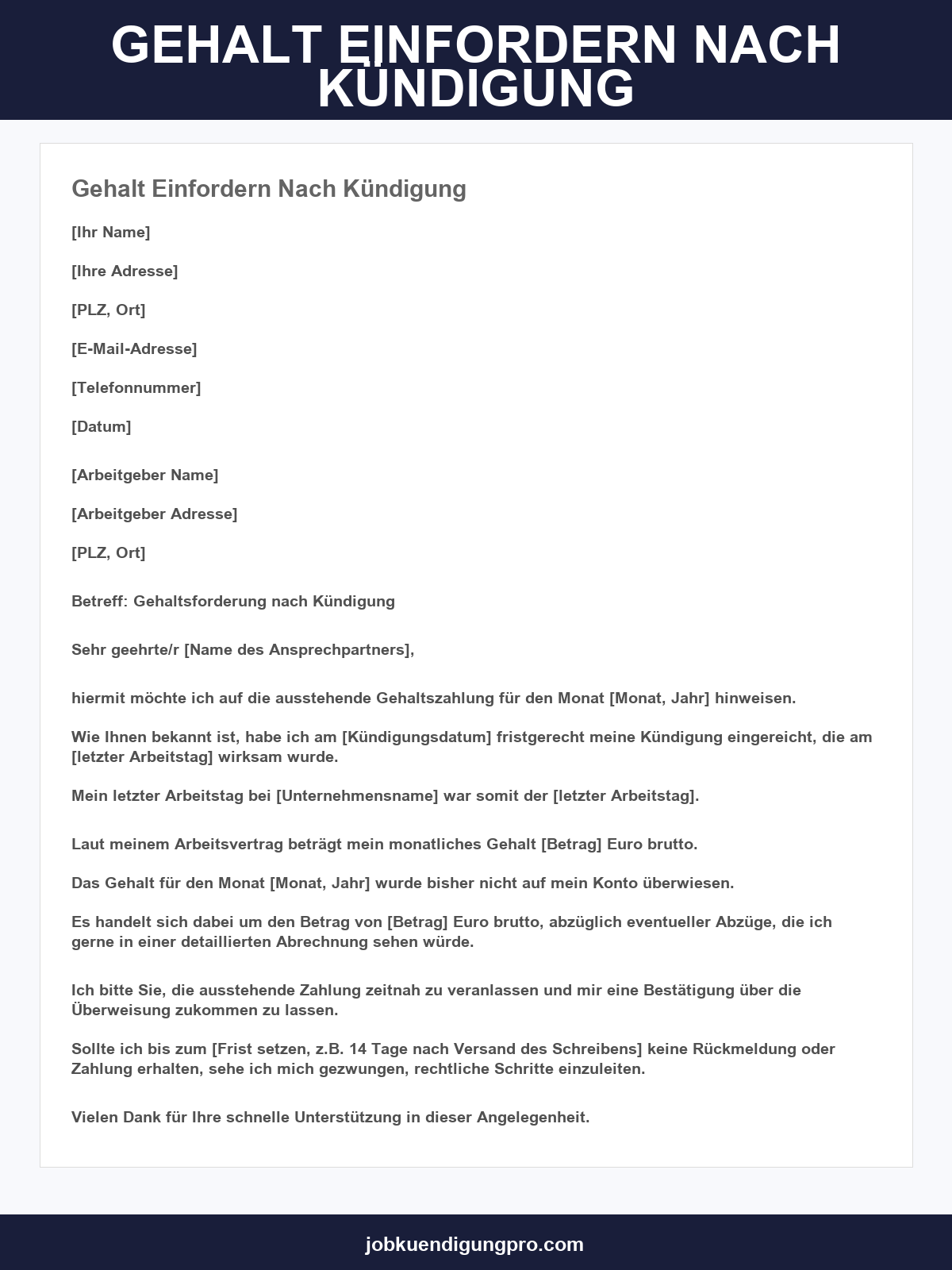 Gehalt Einfordern Nach Kündigung Musterschreiben