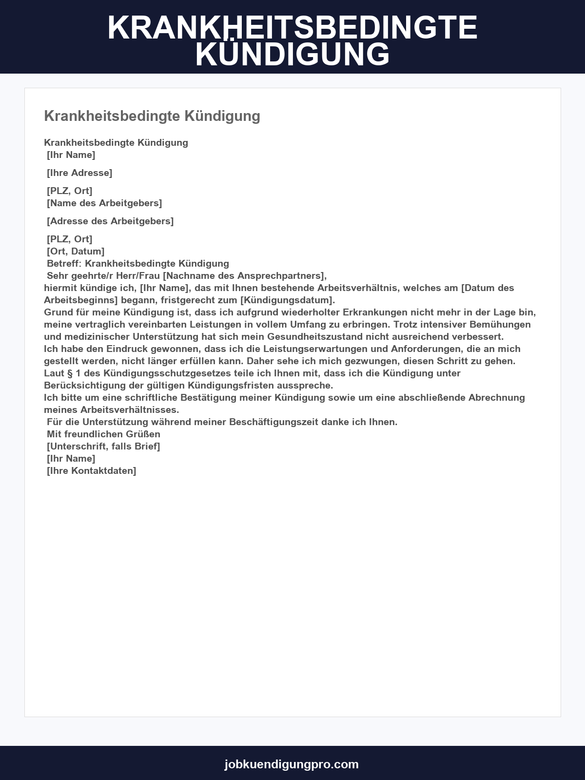 Krankheitsbedingte Kündigung Muster