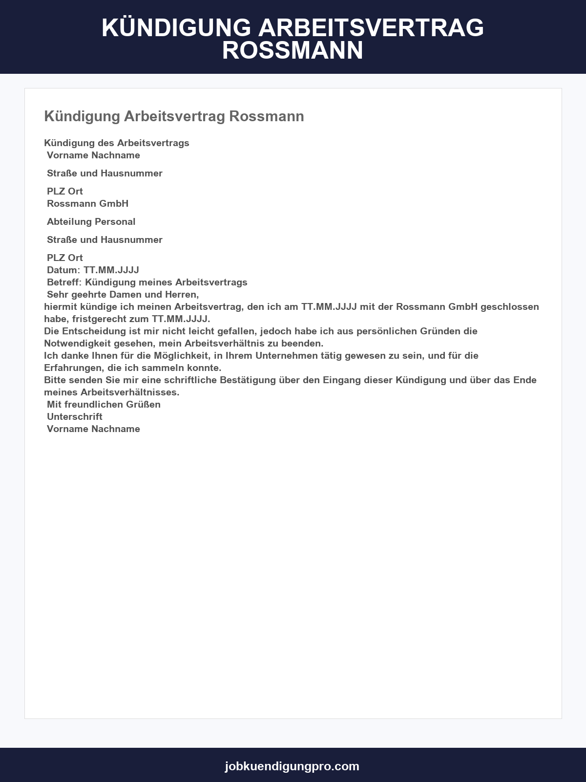 Kündigung Arbeitsvertrag Rossmann