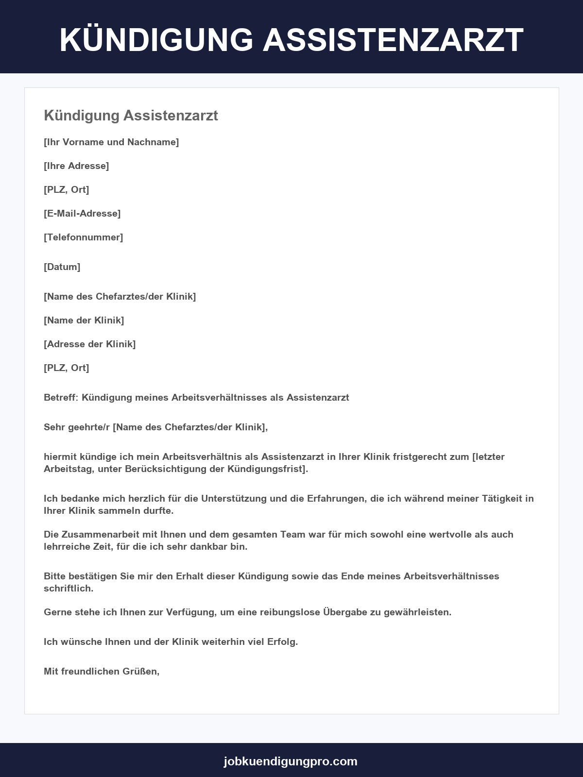 Kündigung Assistenzarzt Muster