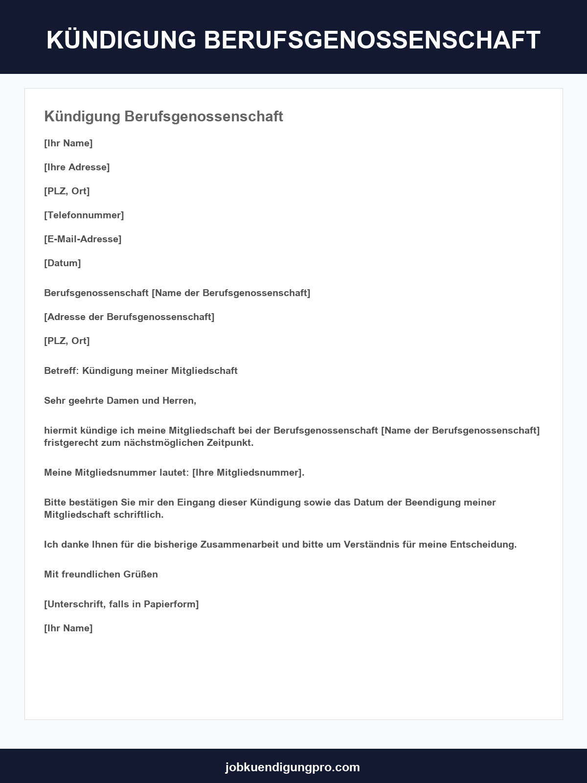 Kündigung Berufsgenossenschaft Muster