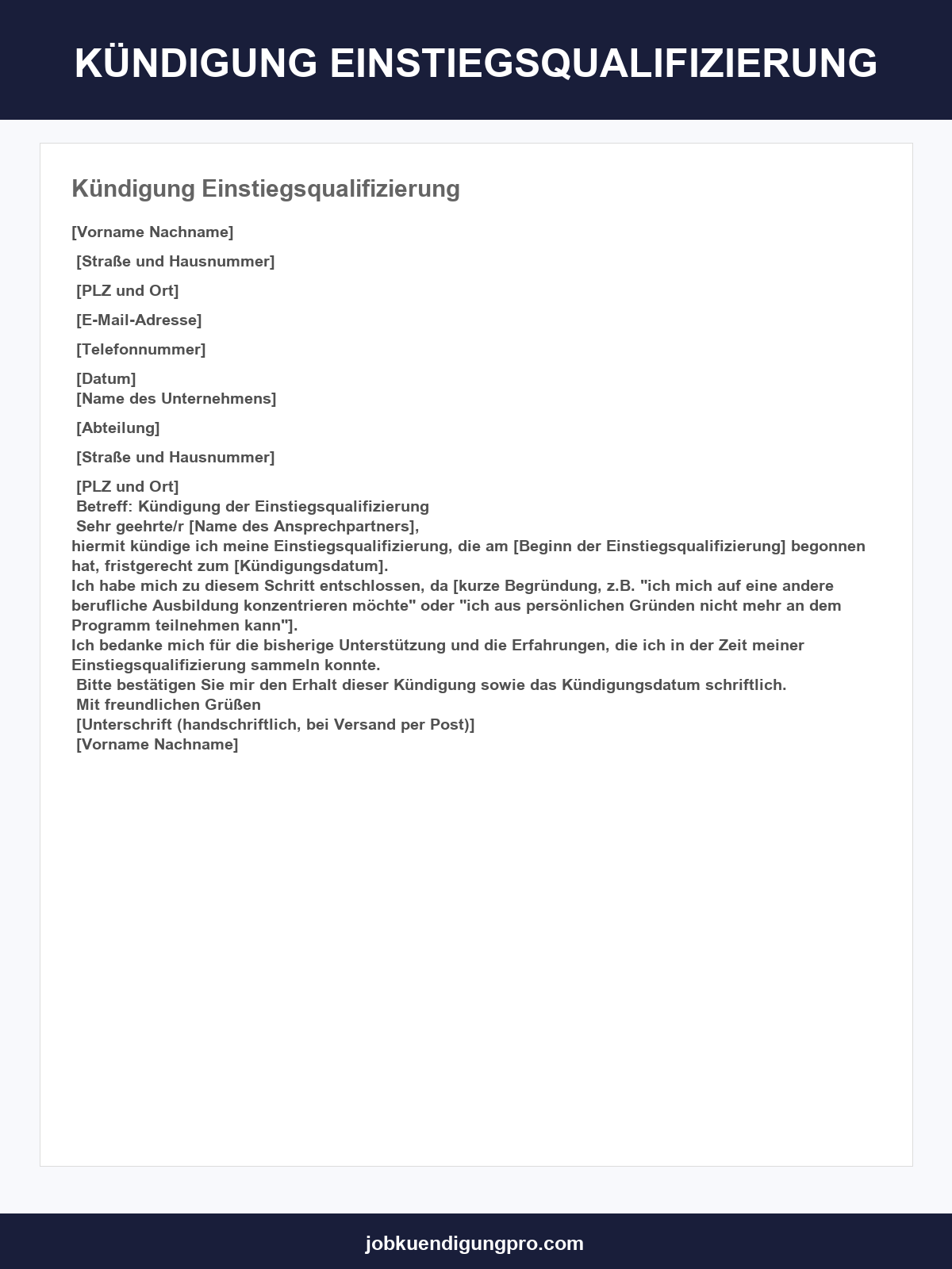 Kündigung Einstiegsqualifizierung Muster