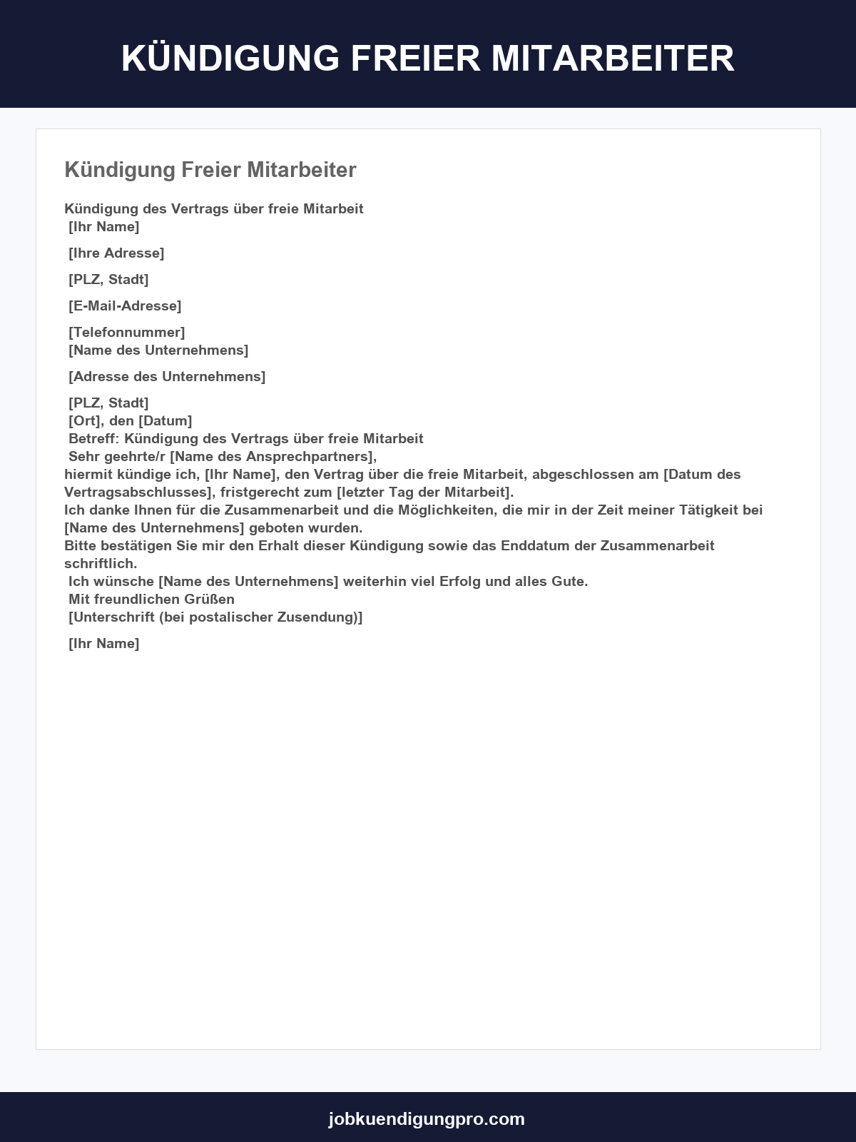 Kündigung Freier Mitarbeiter Muster