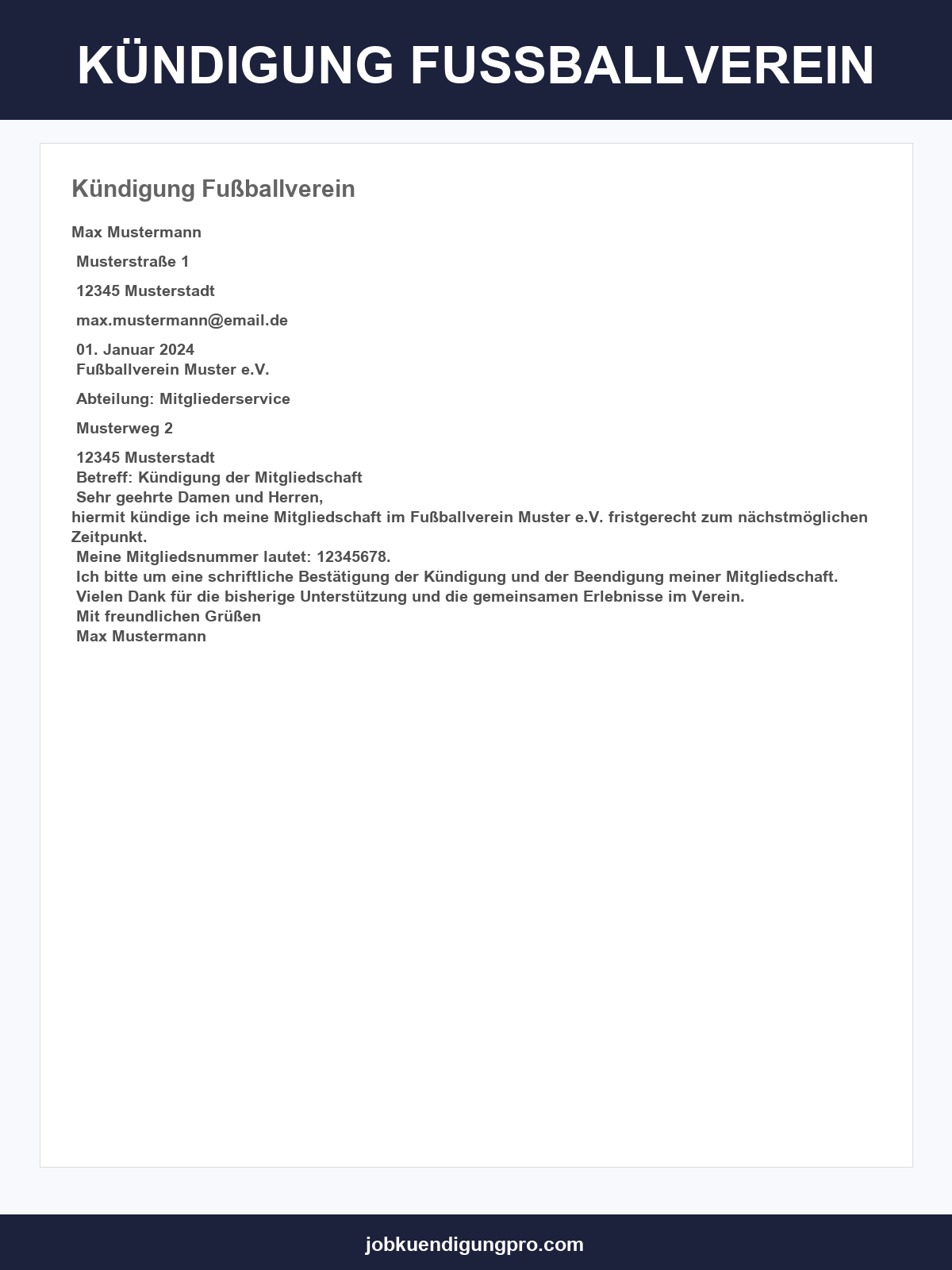 Kündigung Fußballverein Vorlage