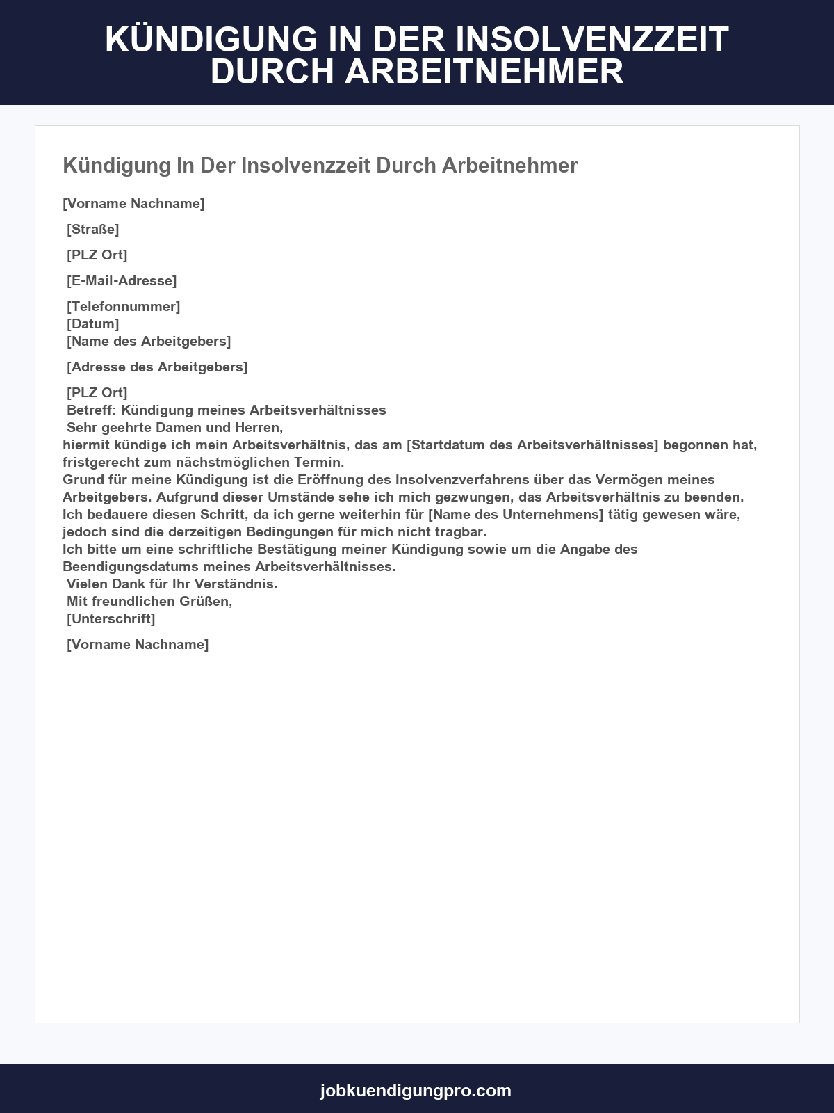 Kündigung In Der Insolvenzzeit Durch Arbeitnehmer Muster