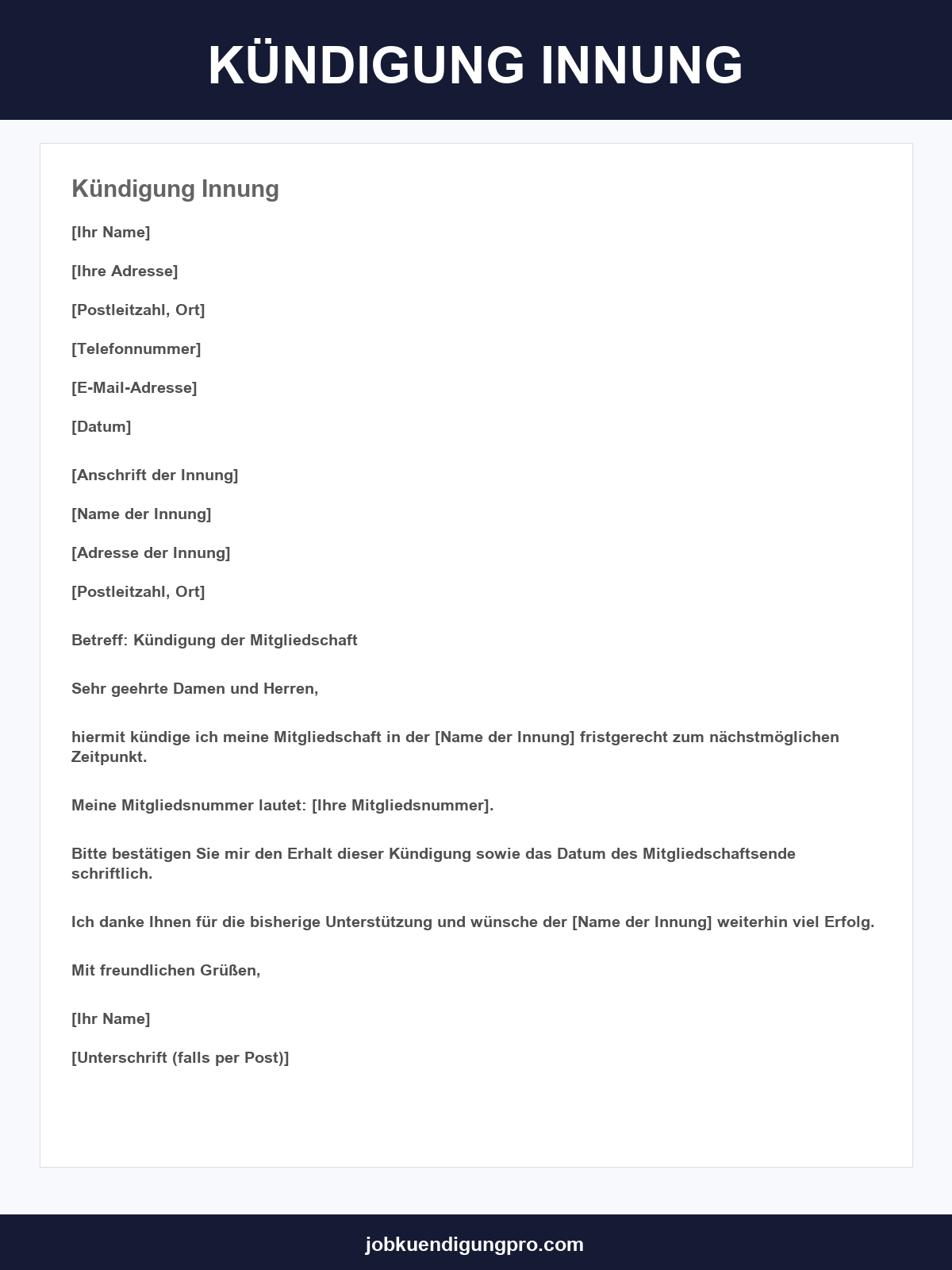 Kündigung Innung Muster