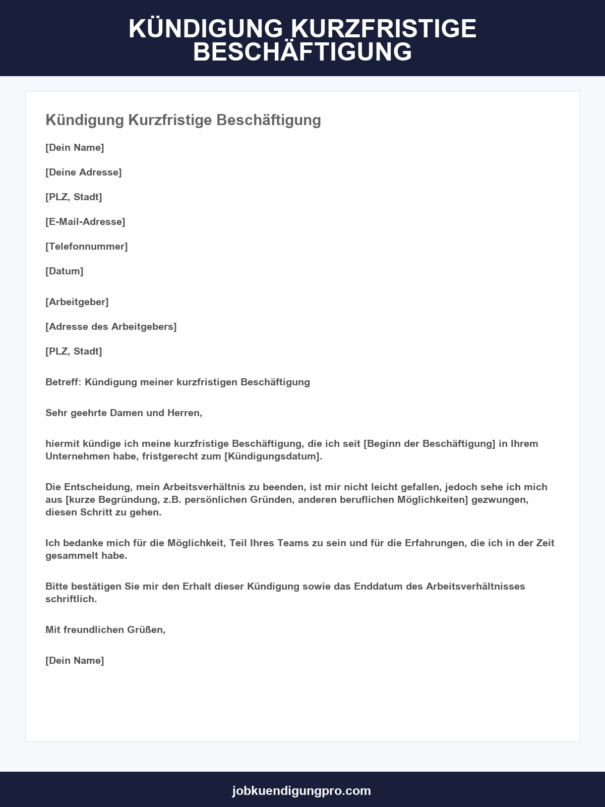Kündigung Kurzfristige Beschäftigung Vorlage