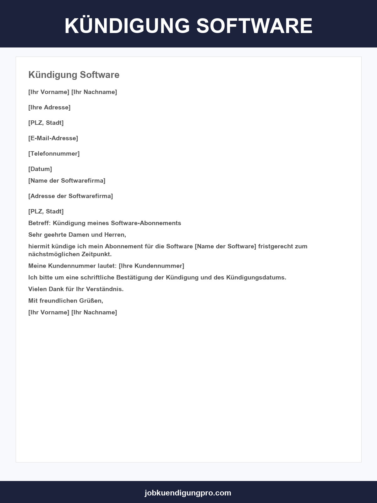 Kündigung Software Vorlage