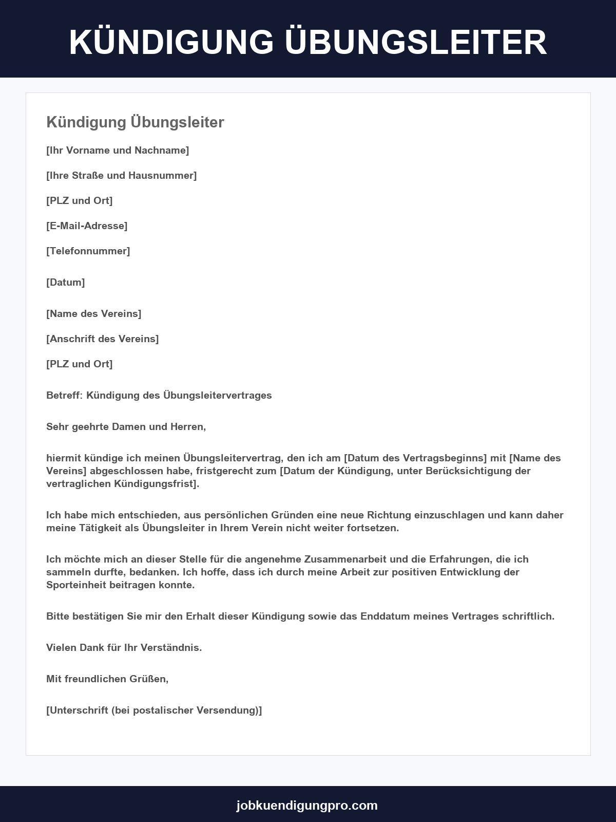 Kündigung Übungsleiter Vorlage
