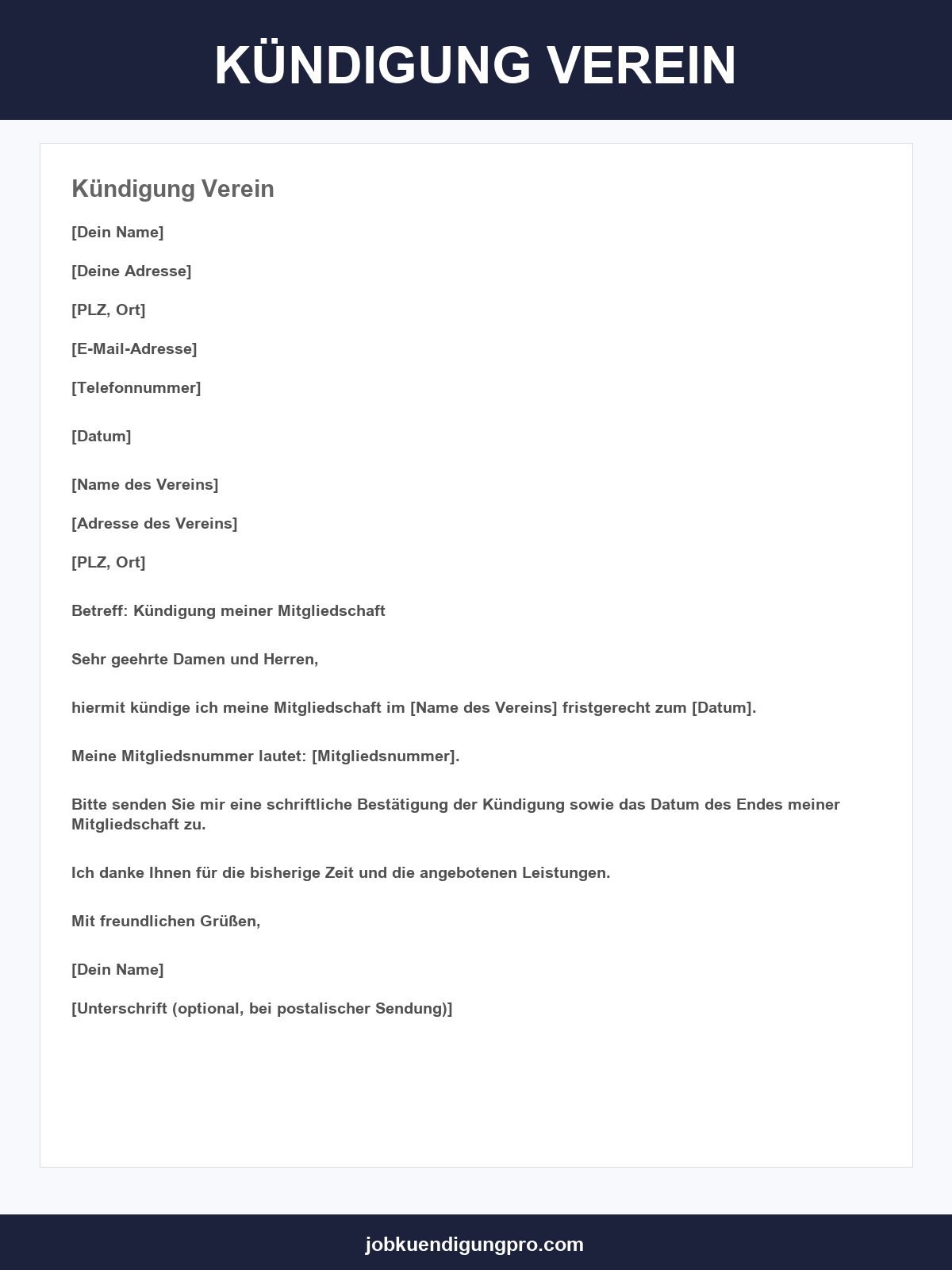 Kündigung Verein Vorlage
