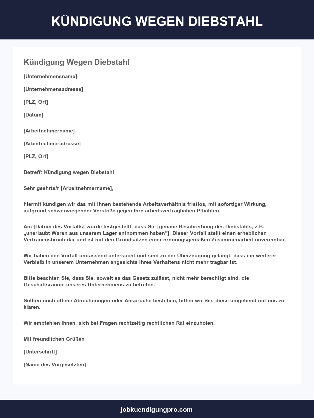Kündigung Wegen Diebstahl Muster