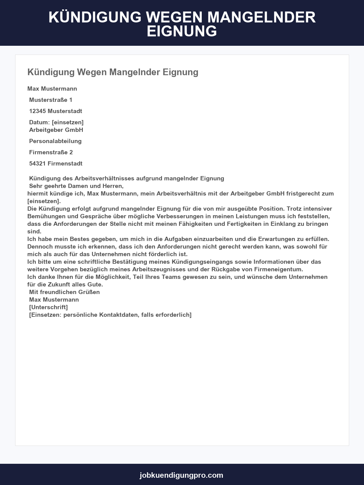 Kündigung Wegen Mangelnder Eignung Muster