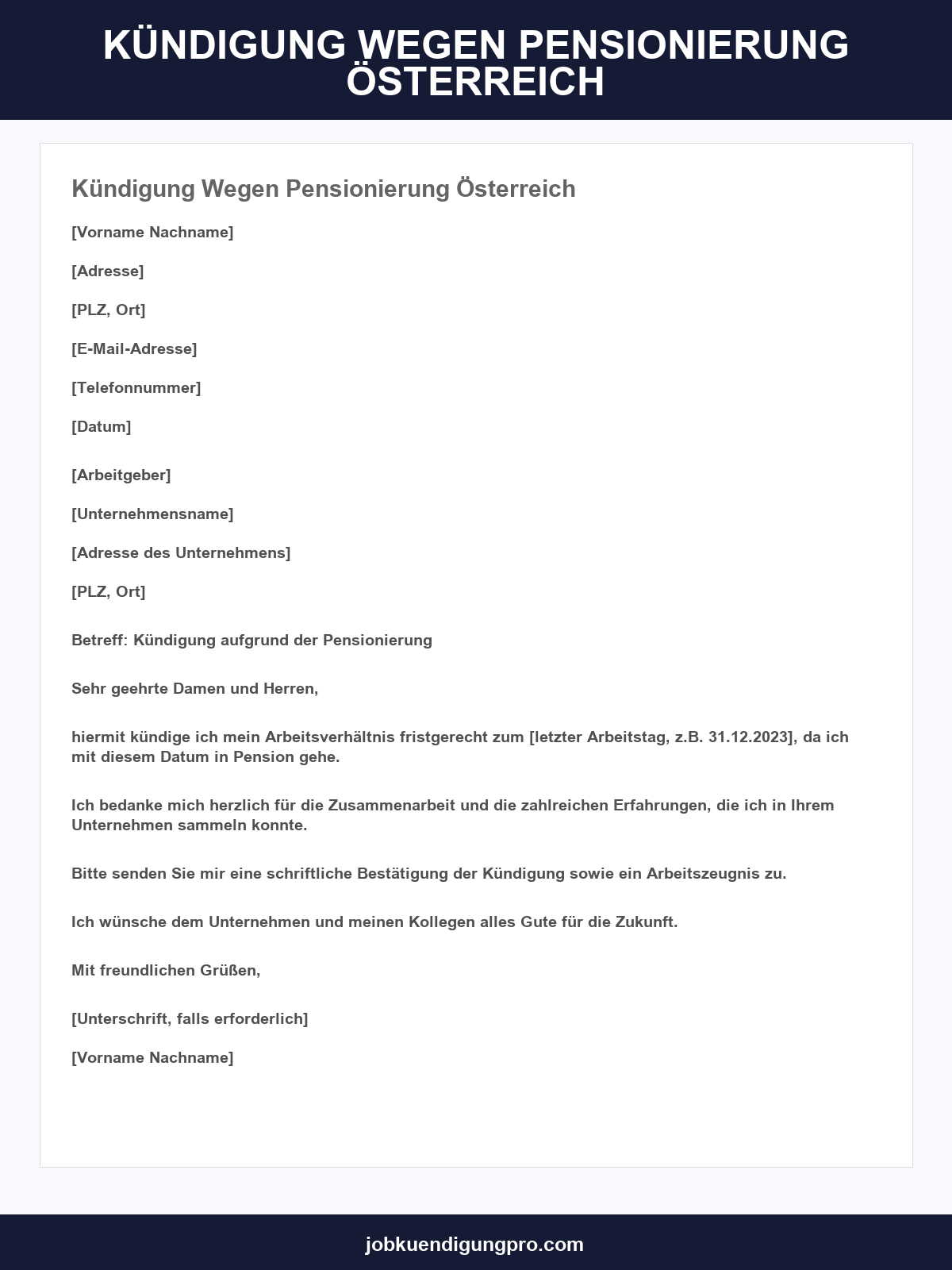 Kündigung Wegen Pensionierung Musterbrief Österreich
