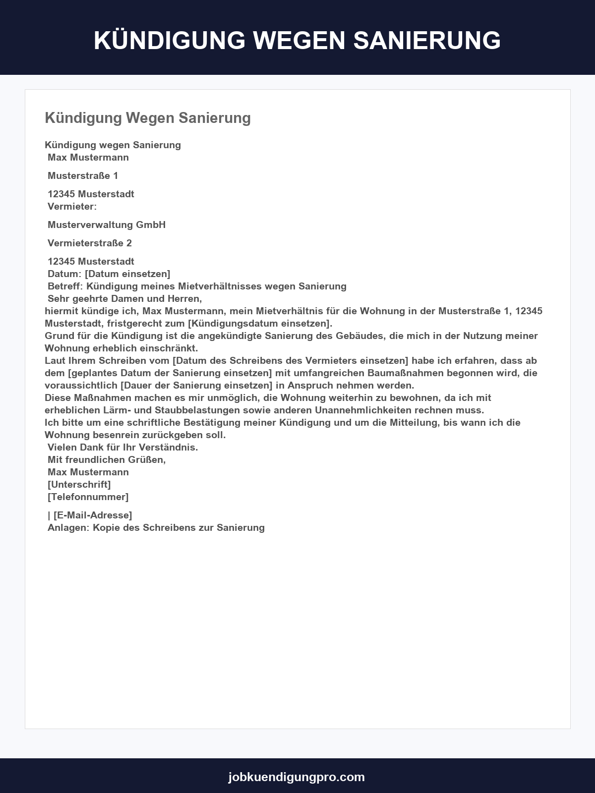 Kündigung Wegen Sanierung Muster