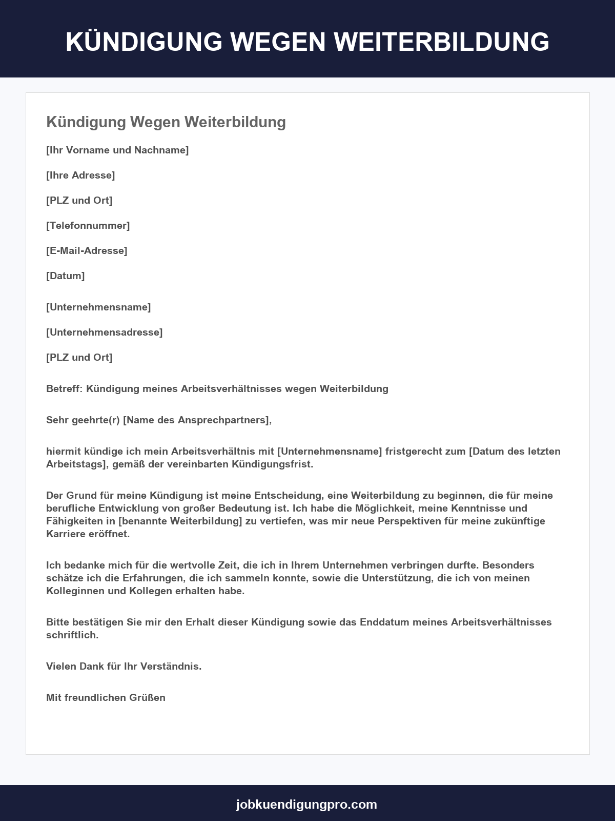 Kündigung Wegen Weiterbildung Muster