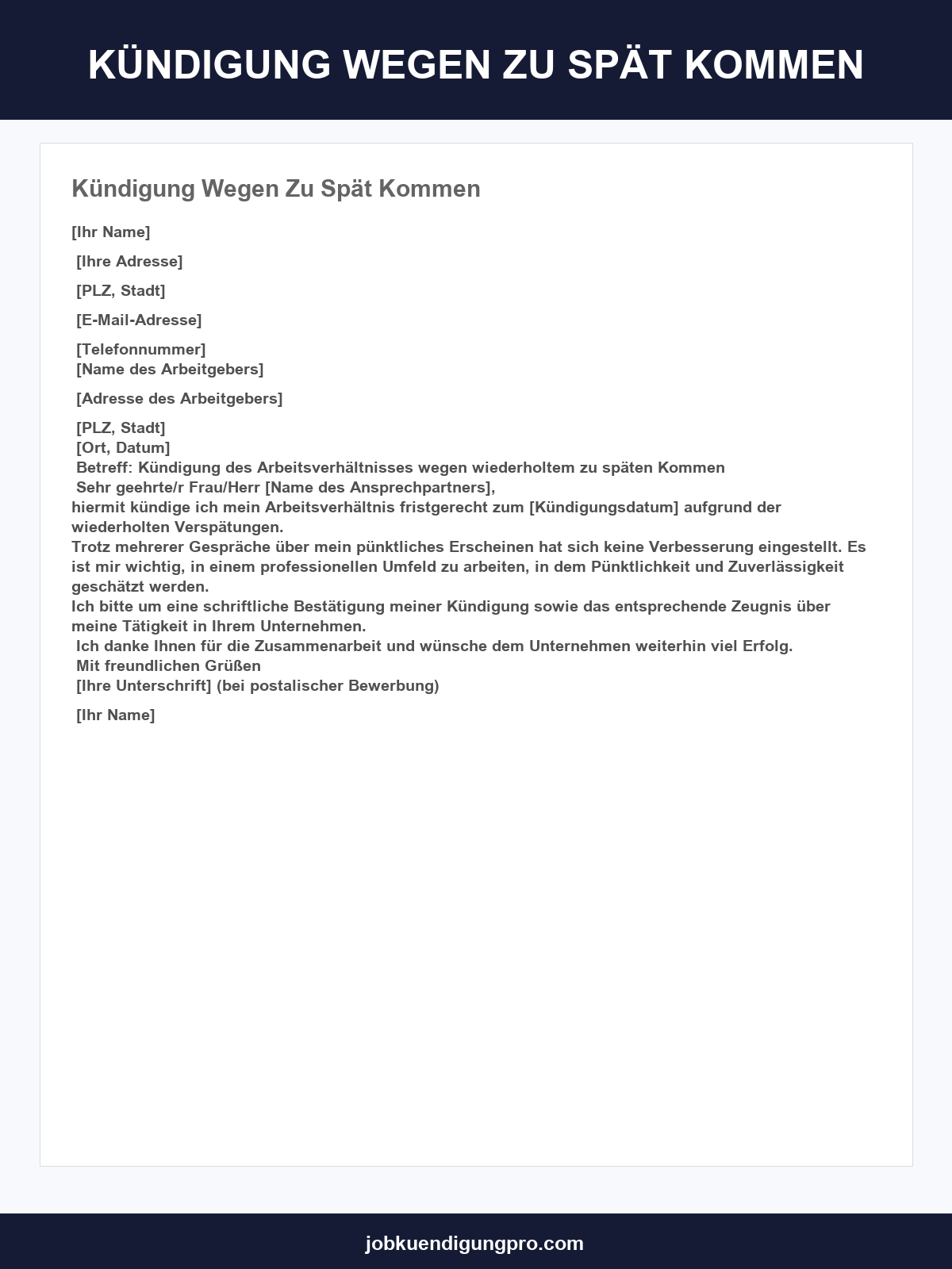 Kündigung Wegen Zu Spät Kommen Muster