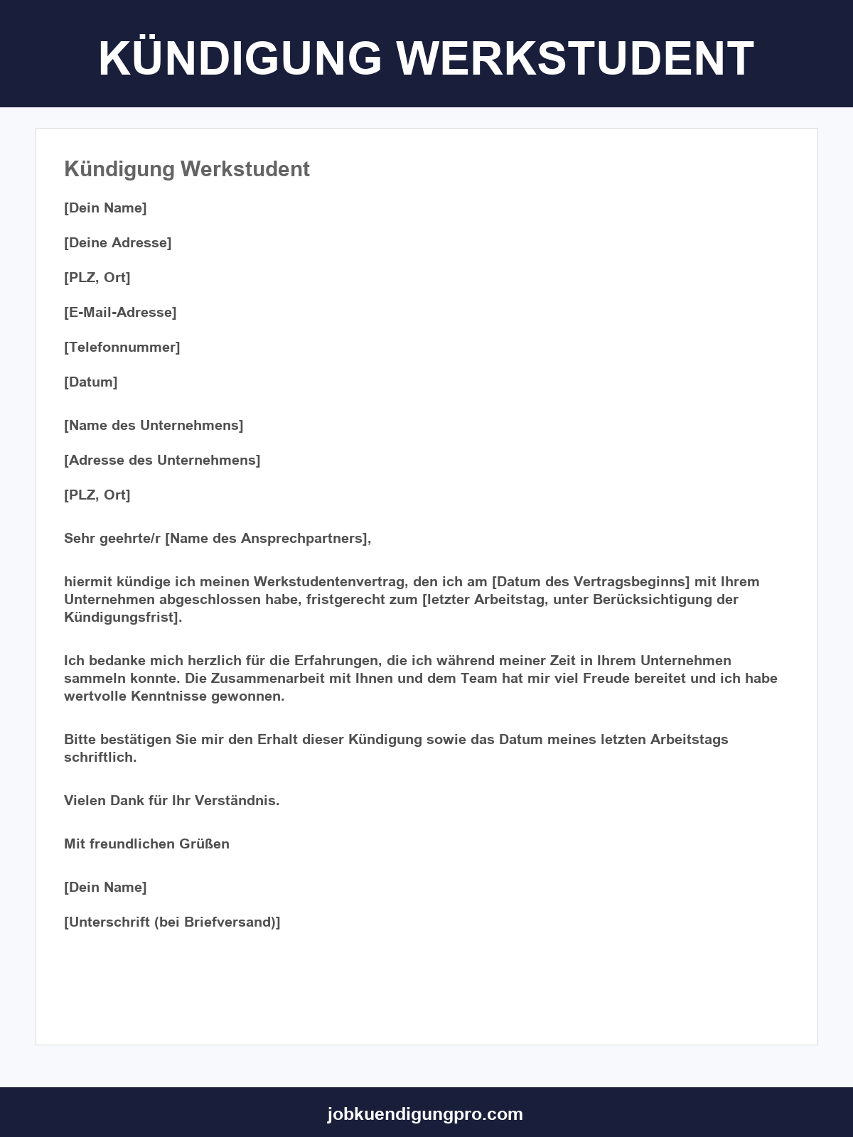 Kündigung Werkstudent Vorlage