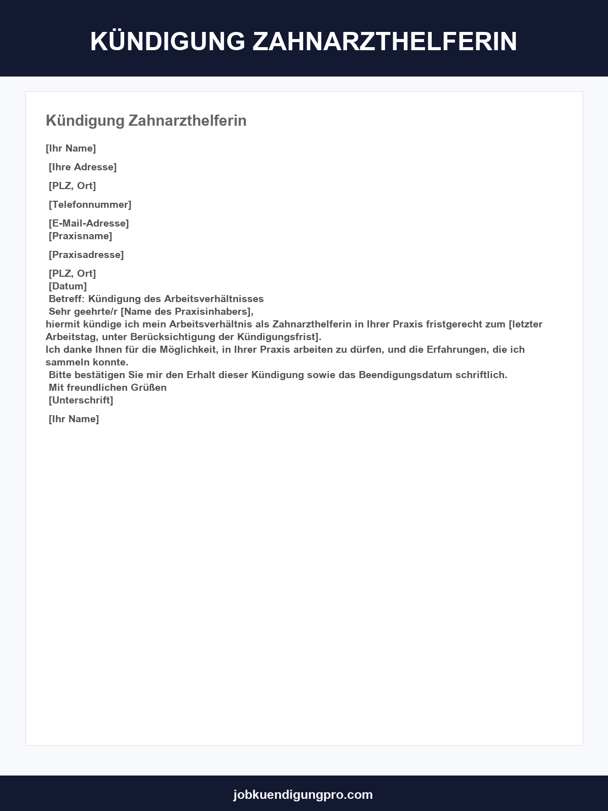 Kündigung Zahnarzthelferin Muster