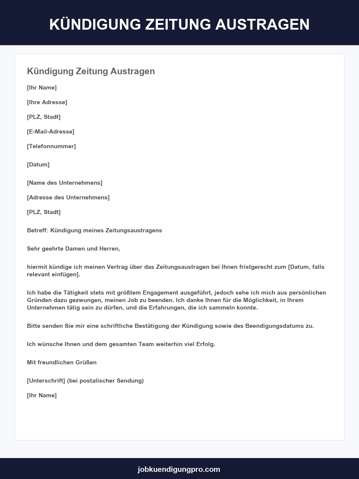 Kündigung Zeitung Austragen Vorlage