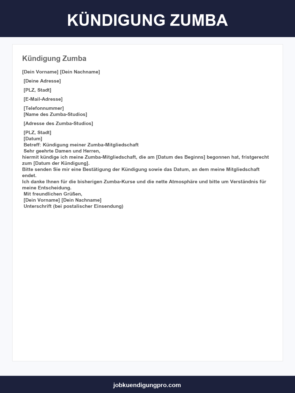 Kündigung Zumba Vorlage