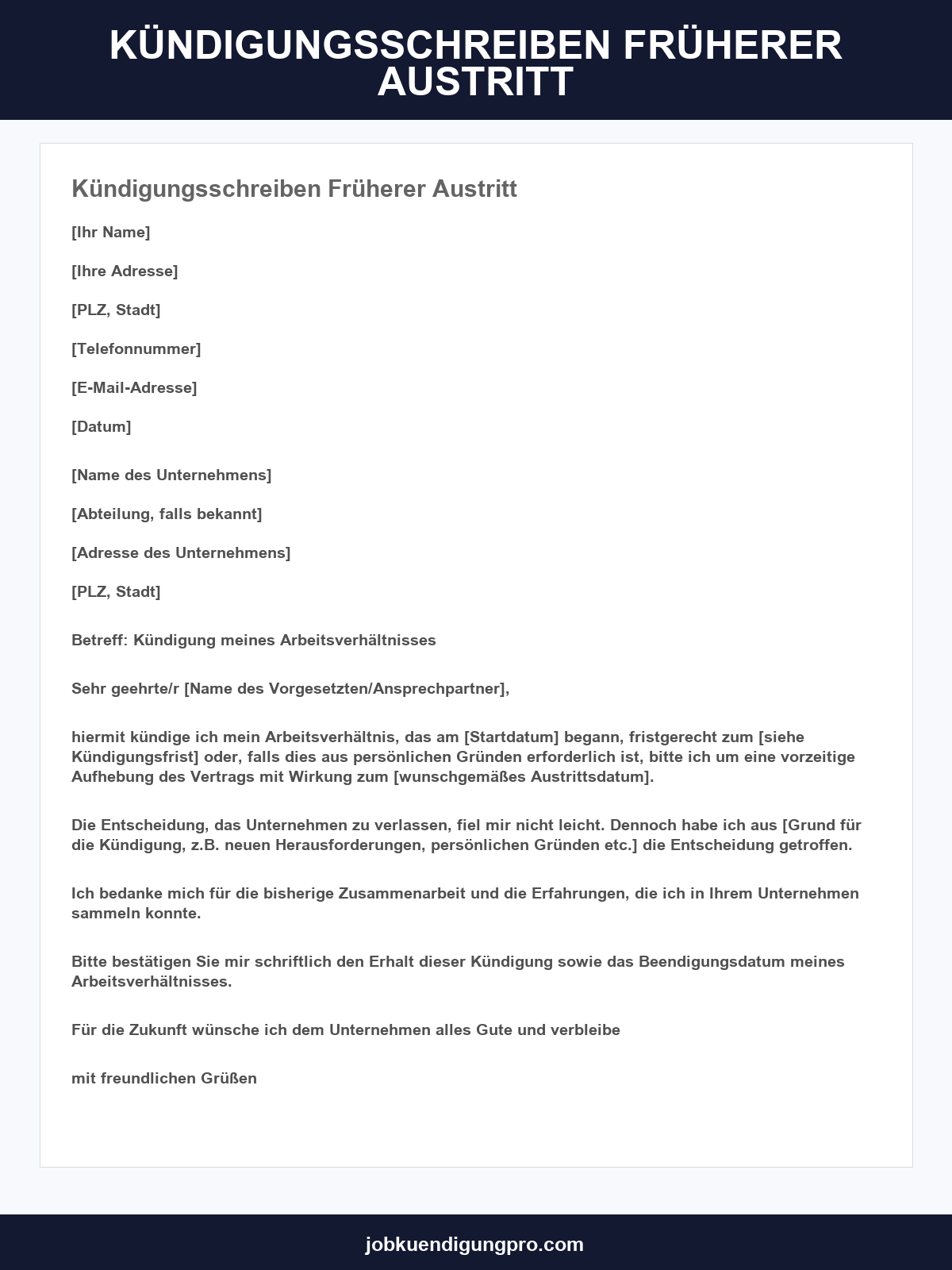 Kündigungsschreiben Früherer Austritt