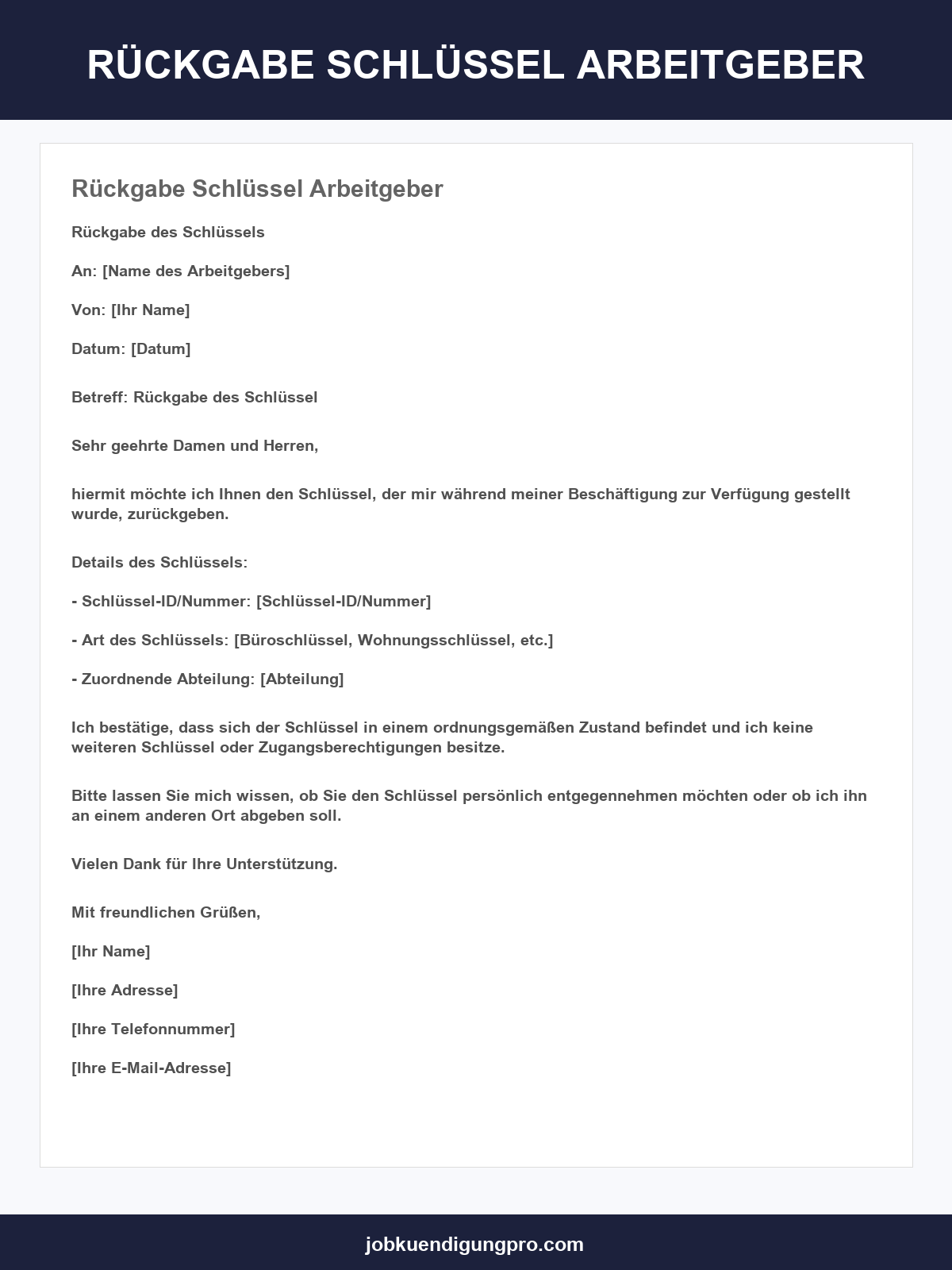 Rückgabe Schlüssel Arbeitgeber Muster