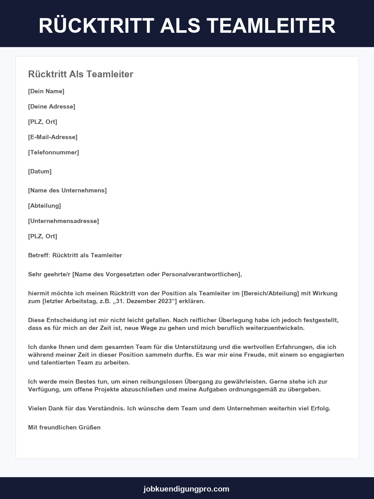 Rücktritt Als Teamleiter Muster