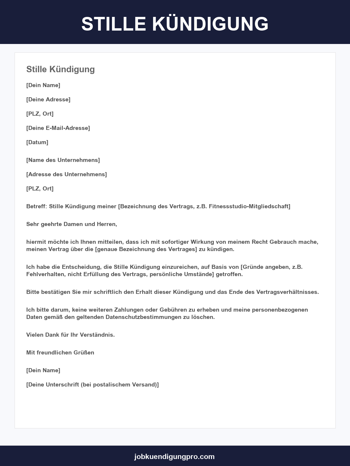 Stille Kündigung Vorlage