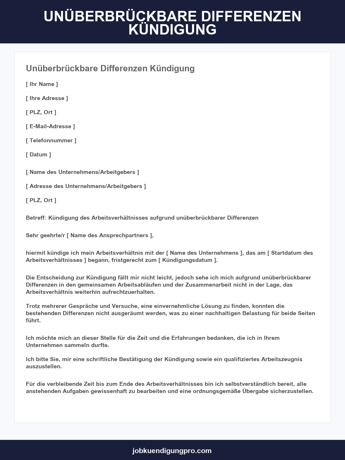 Unüberbrückbare Differenzen Kündigung