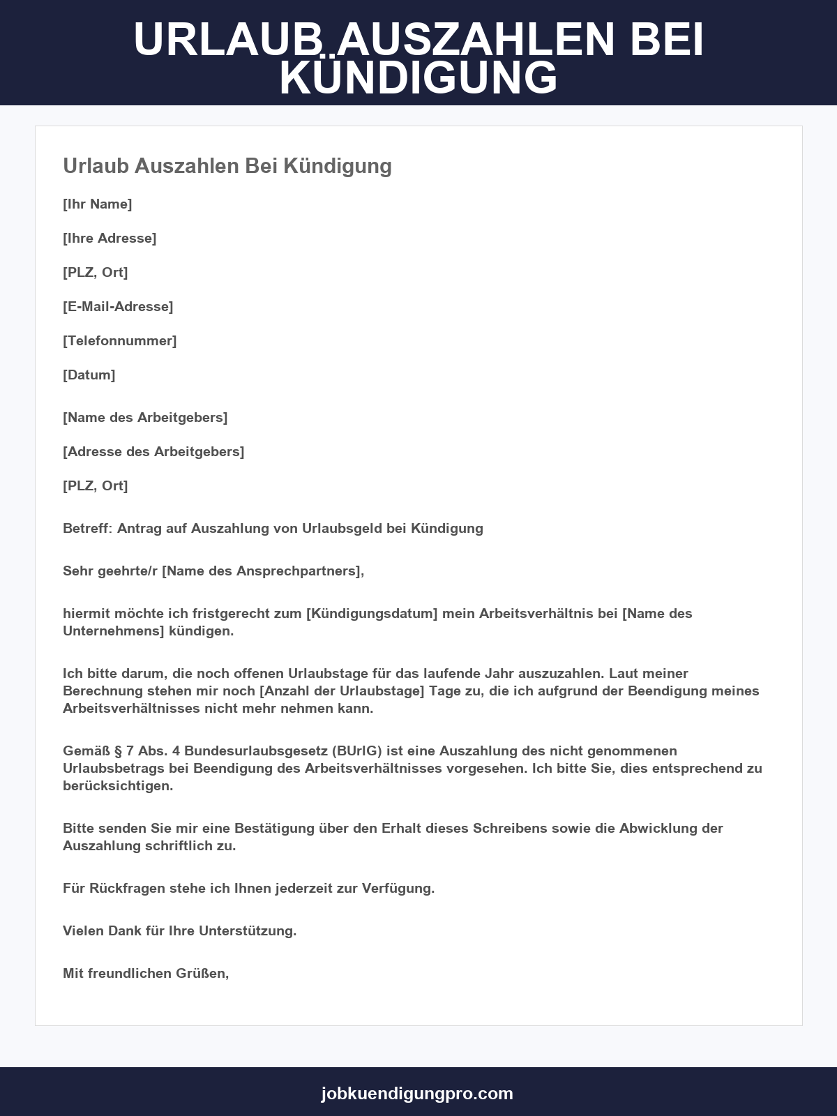 Urlaub Auszahlen Bei Kündigung Muster