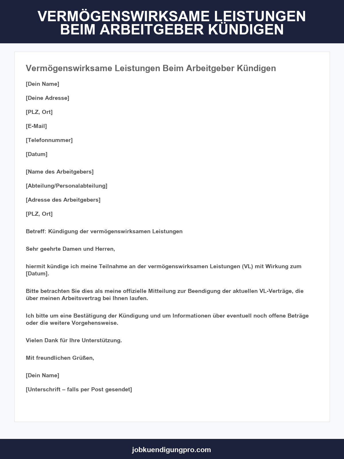 Vermögenswirksame Leistungen Beim Arbeitgeber Kündigen Vorlage